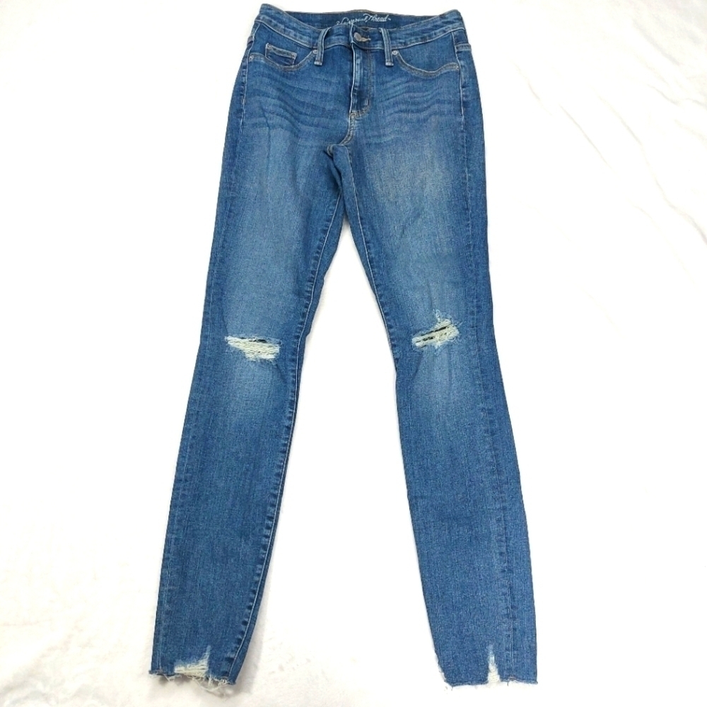 UNIVERSAL THREAD WOMEN'S HIGH RISE DISTRESSED BLUE DENIM JEGGING SIZE 2 LONG